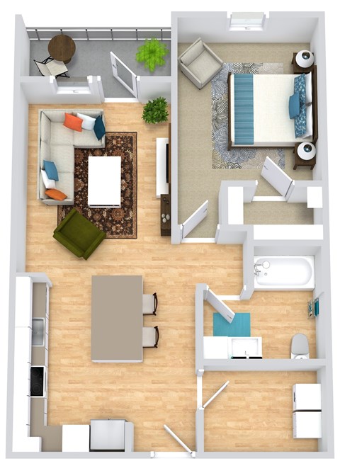 Floor plan for 1 bed, 1 bath, 756 sqft